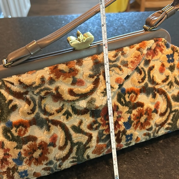 Graceline vintage chenille bag fall colors leather handle fully lined kiss lock - Picture 14 of 17